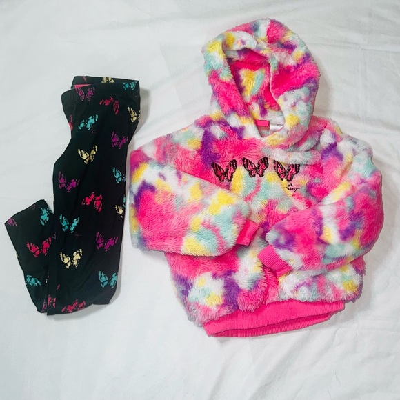 Betsy Johnson Hooded Sweatshirt Leggings 2pc outfit Girls XS Butterfly Rainbow - Picture 3 of 12